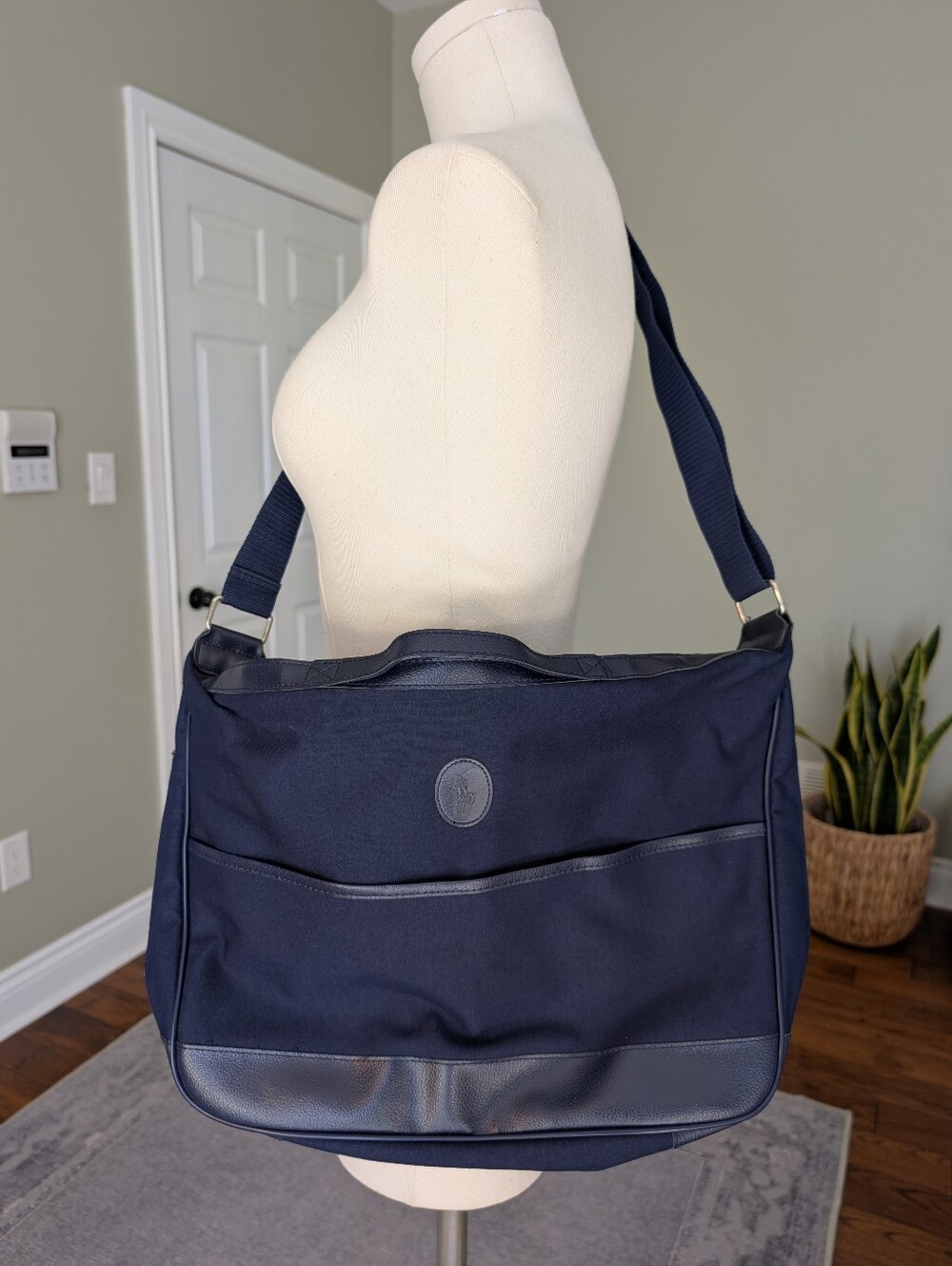 Vintage Polo Ralph Lauren Navy Blue Expandable Messenger Laptop Bag Academia
